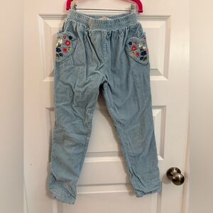 Mini Boden Light Blue Corduroy Pants with Colorful Floral Details